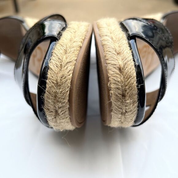 Sam Edelman Black Brenda Patent Leather Espadrilles Wedge Heel Sandal Size 8.5 - Picture 4 of 11